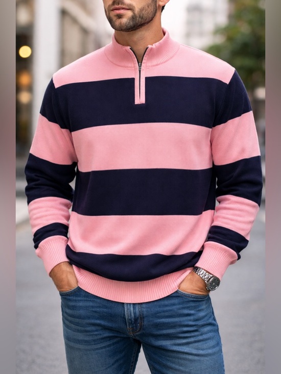 Club Room Other - Club Room Men's Quarter Zip Striped Sweater in Pink and Navy, size XL NWOT